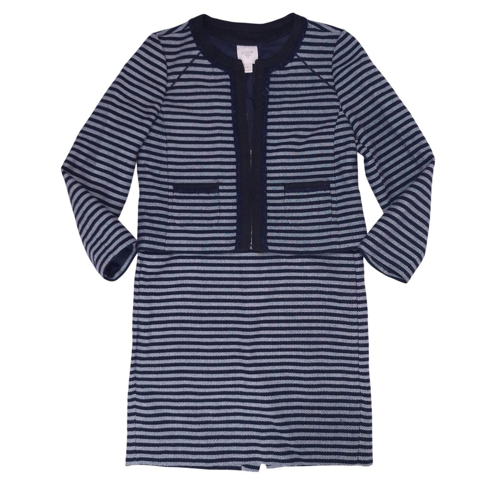J.Crew Factory Striped Tweed Cropped Blazer Sz 12 Zip Jacket Navy Career Preppy‎ - Picture 12 of 13